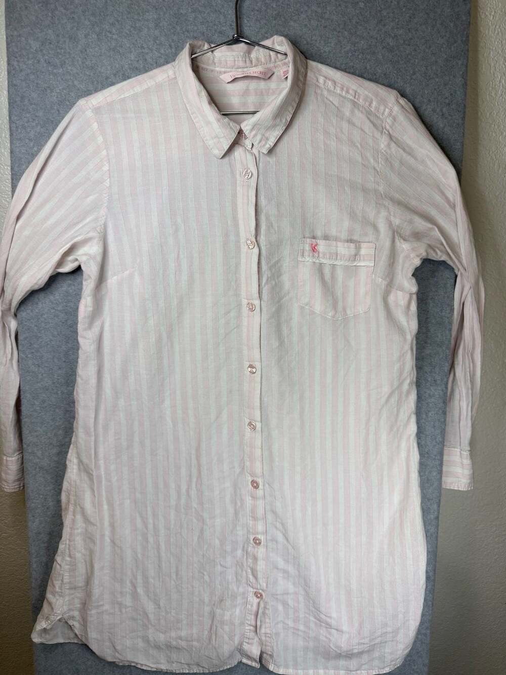 Victoria's Secret Pink and White Striped Long Sleeve Button-Up Shirt Blouse
